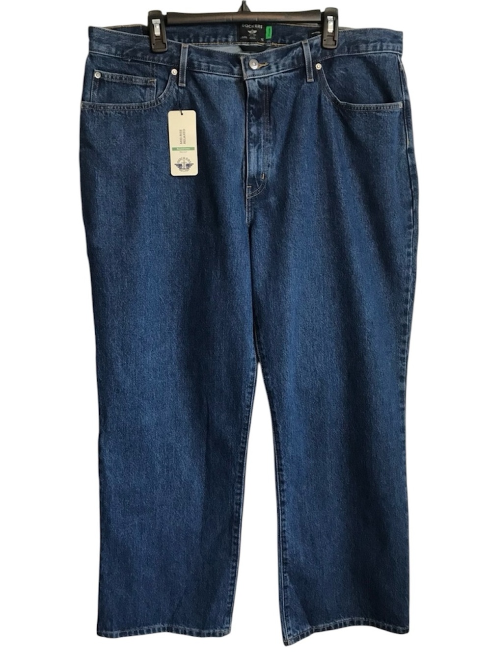 DOCKERS Men’s 34 Blue Recycled Cotton Mid Rise Relaxed Straight Denim Jeans NWT